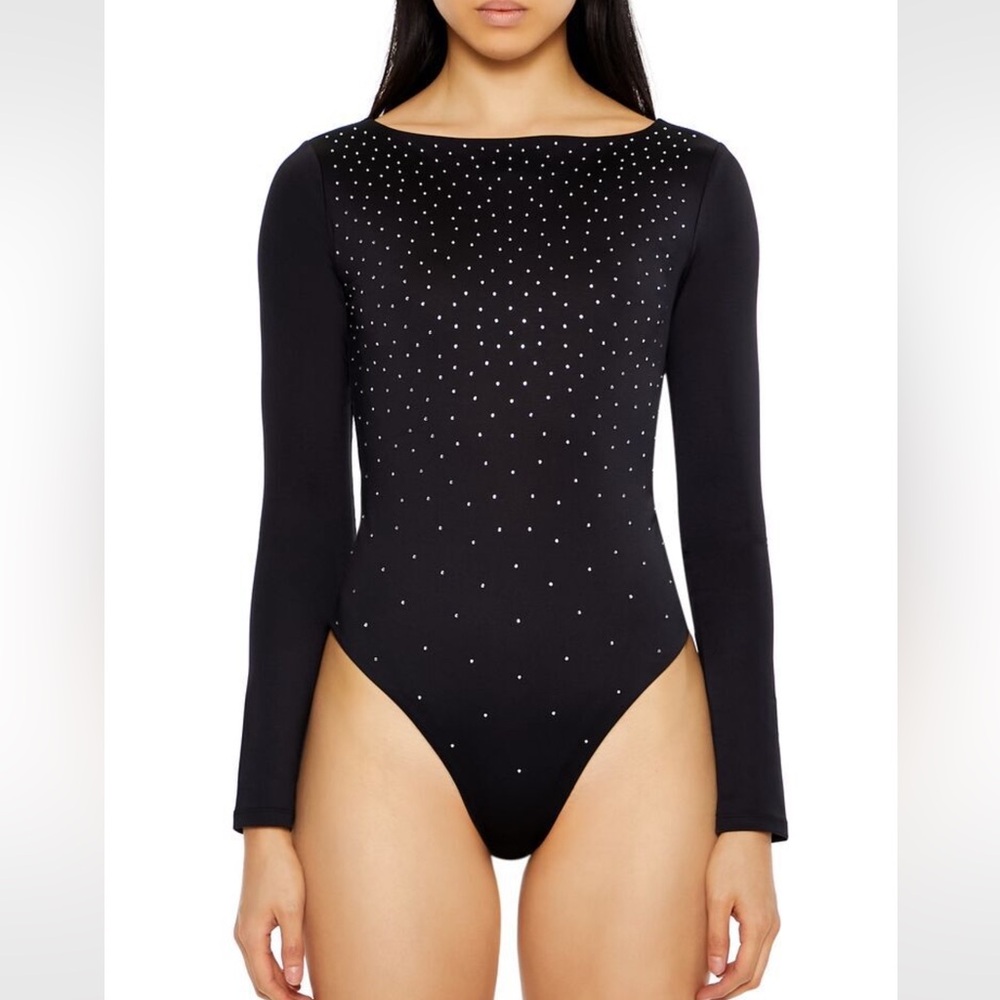 Forever 21 Black Studded Long Sleeve Bodysuit